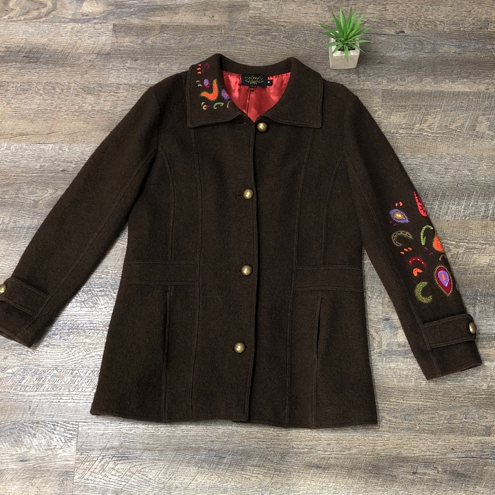 Icelandic Design Brown Embroidered Unique Coat Jacket